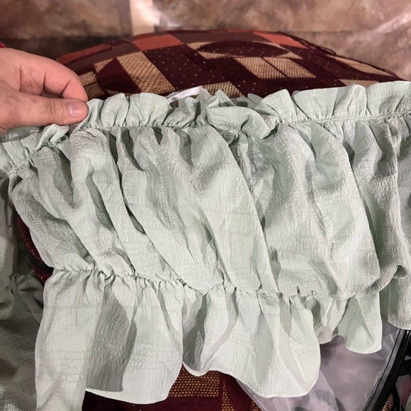 OFF THE SHOULDER RUFLE TRIM RUCHED PEPLUM TOP - Picture 8 of 8